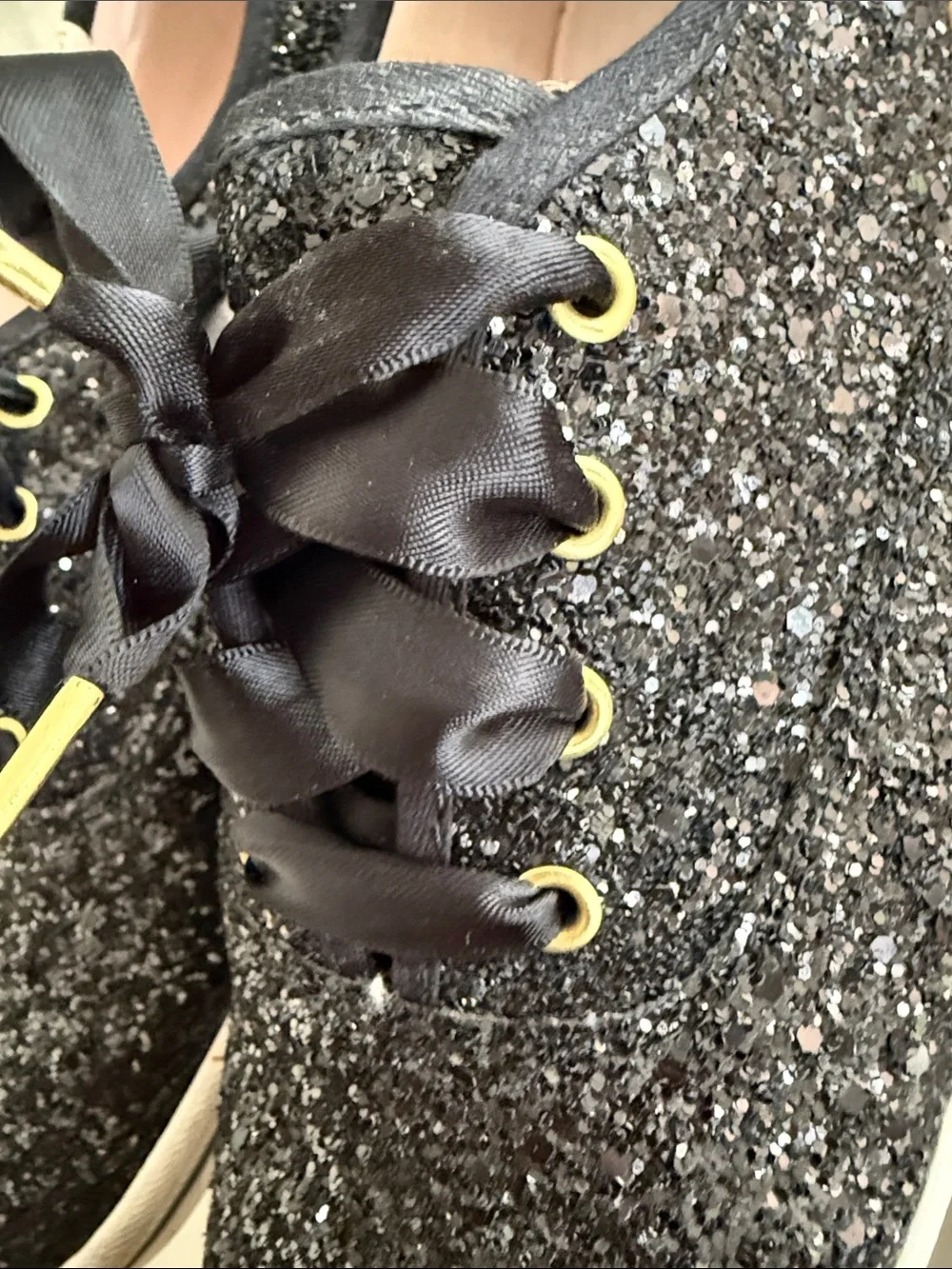 Meds‎ x Kate spade Black Glitter Ribbon Lace-Up Women’s Sneakers size 10